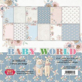 Craft&amp;You Baby World small paper pad 6x6 36 vel CPB-BW15