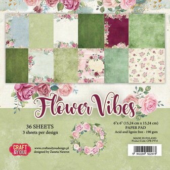 Craft&amp;You Flower Vibes small paper pad 6x6 36 vel CPB-FV15