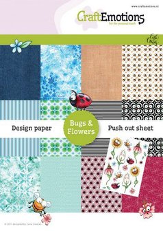 CraftEmotions Design Paper Bugs &amp; flowers 12 vel + push out vel - A5
