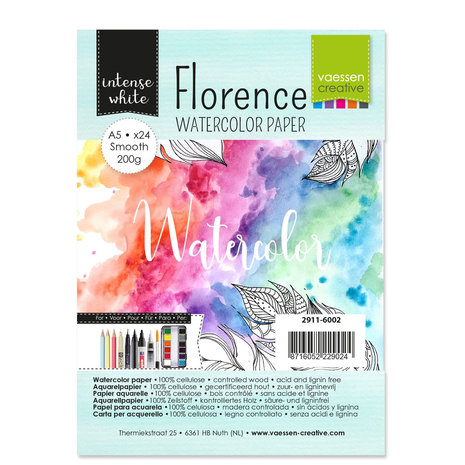 2911-6002 Florence • Aquarelpapier smooth Intense White A5 24pcs