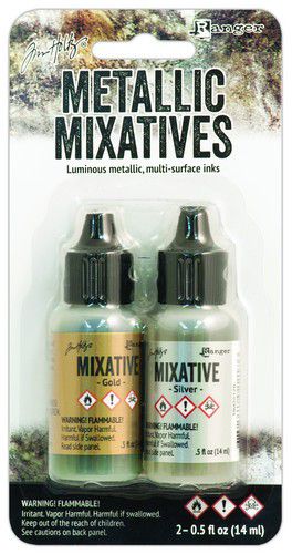 Ranger Alcohol Ink Metallix Mixative - Gold & Silver TIM21247 Tim Holtz 2 x14ml Ranger Alcohol Ink Metallix Mixative - Gold & Silver TIM21247 Tim Holtz 2 x14ml