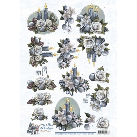 CD10923 3D Knipvel Amy Design - The feeling of Christmas - Christmas candles Knipvel kerst blauwtinten