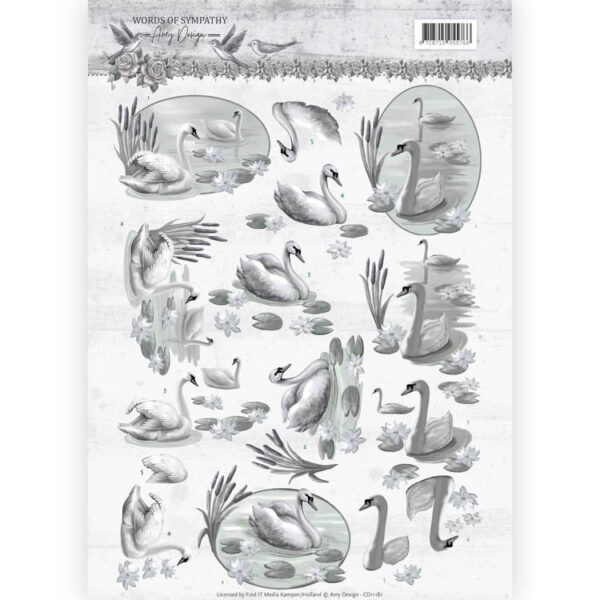 CD11181 3D knipvel Amy Design Words of Sympathy - Sympathy Swans Knipvel zwanen