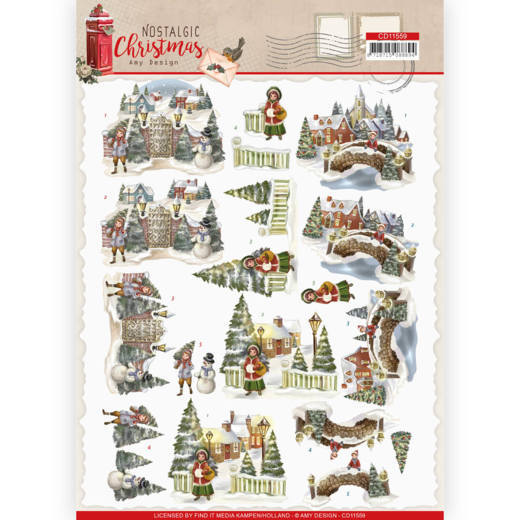 CD11559 3D knipvel - Amy Design - Nostalgic Christmas - Christmas Village Knipvel nostalgisch kerstdorp