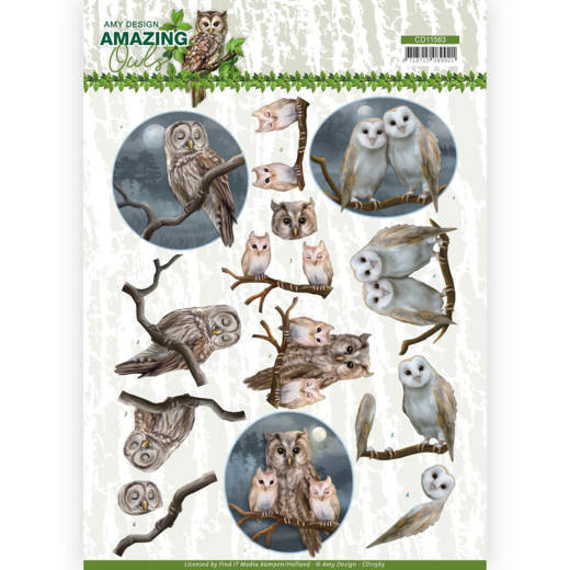 CD11563 3D Cutting Sheet - Amy Design - Amazing Owls - Night Owls Knipvel nachtuilen