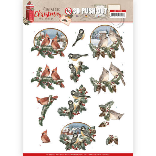 SB10483 3D Push Out - Amy Design - Nostalgic Christmas - Christmas Birds Uitdrukvel nostalgische kerst vogels