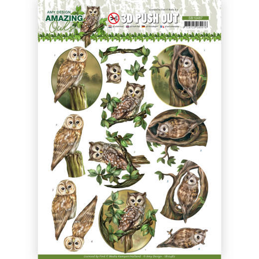 SB10487 3D Push Out - Amy Design - Amazing Owls - Forest Owls uitdrukvel bosuil