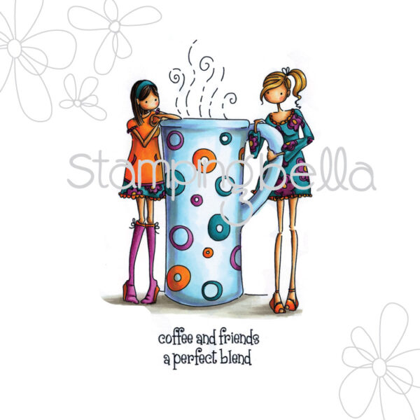 Stempel stamping bella Uptown Girls Clarissa and Camille share a cafe LL130 Stempel met meisjes met koffie
