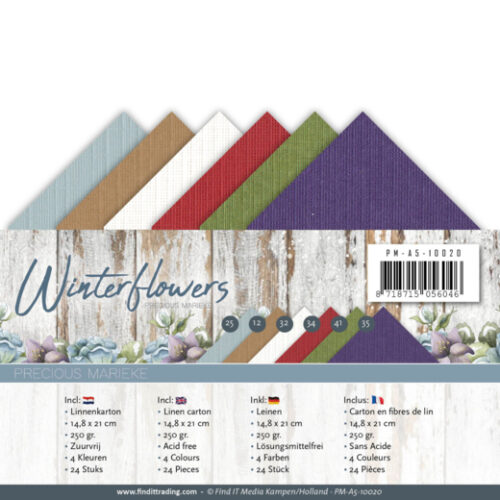 PM-A5-10020 Linnenpakket - A5 - Precious Marieke - Winter Flowers Linnenkarton A5