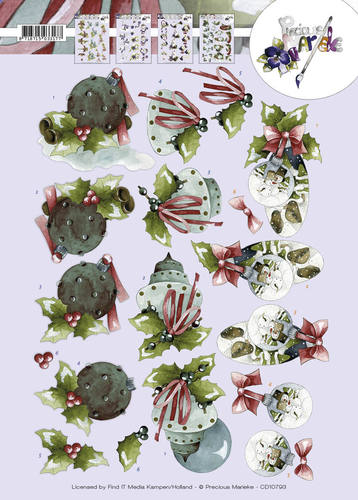 CD10793 3D Knipvel - Precious Marieke - Kerstballen knipvel precious marieke kerst
