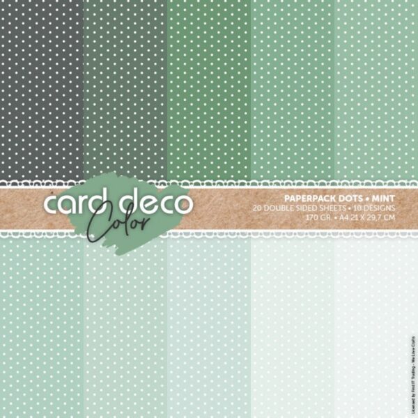 Card Deco Color Paperpack – Gestippeld – Mint - A4 Paperpack A4 dots stippeltjes