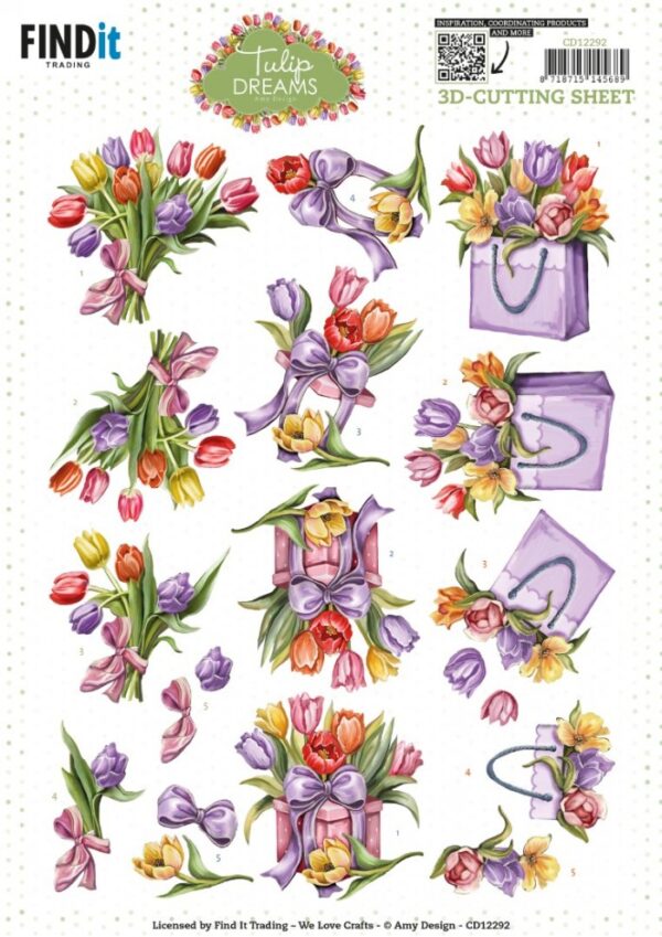 CD12292 Knipvel - Amy Design - Tulip Dreams - Colorful Tulips Knipvel paarse tulpen