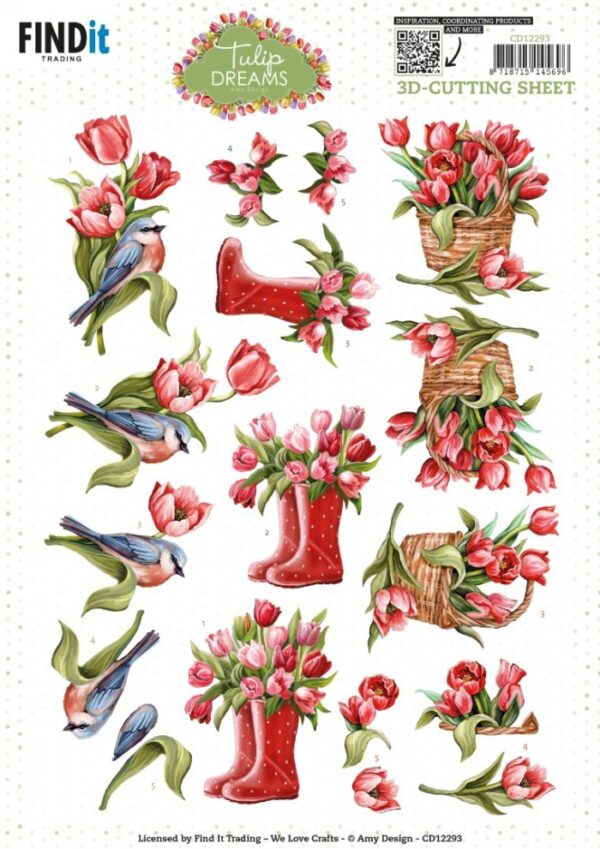 CD12293 Knipvel - Amy Design - Tulip Dreams - Red Tulips Knipvel rode tulpen