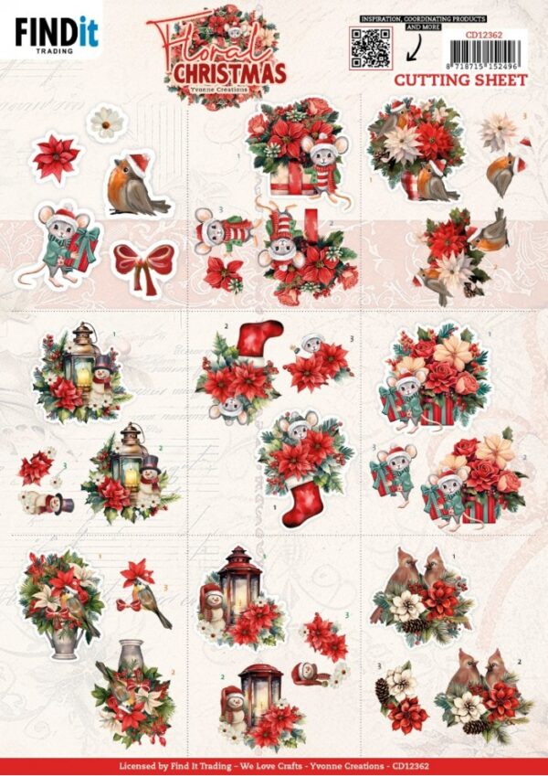 CD12362 Yvonne Creations - 3D knipvel - Floral Christmas Mini