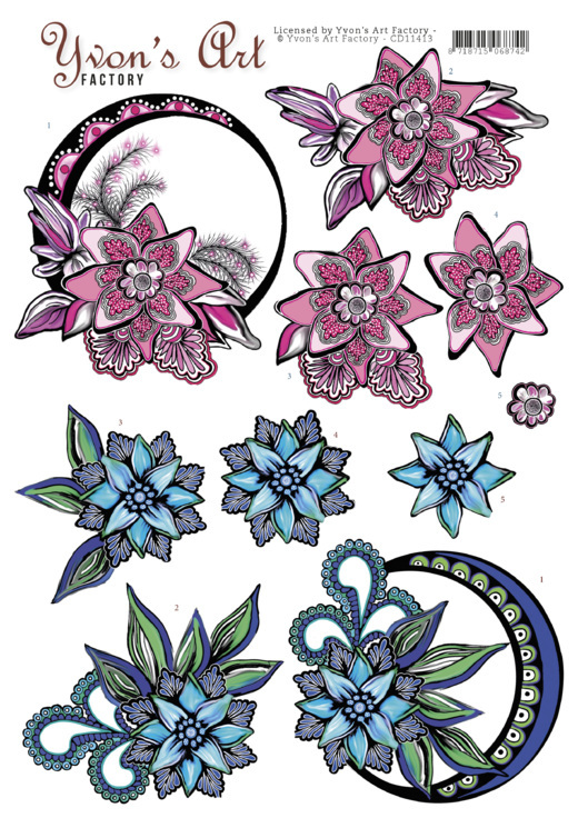 3D Knipvel Yvon's Art - Blue and Pink Swirls - CD11413 3D Knipvel Yvon's Art - Blue and Pink Swirls - CD11413