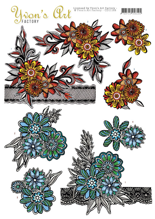 3D Knipvel - Yvon's Art Factory - Flowers and Lace