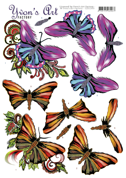 CD11303 3D Knipvel - Yvon's Art - Butterflies CD11303 3D Knipvel - Yvon's Art - Butterflies