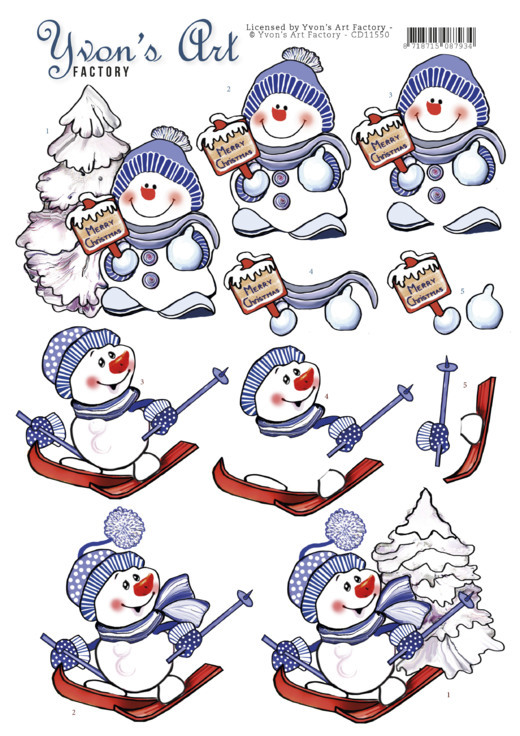 CD11550 3D knipvel - Yvon's Art - Snowmen CD11550 3D knipvel - Yvon's Art - Snowmen