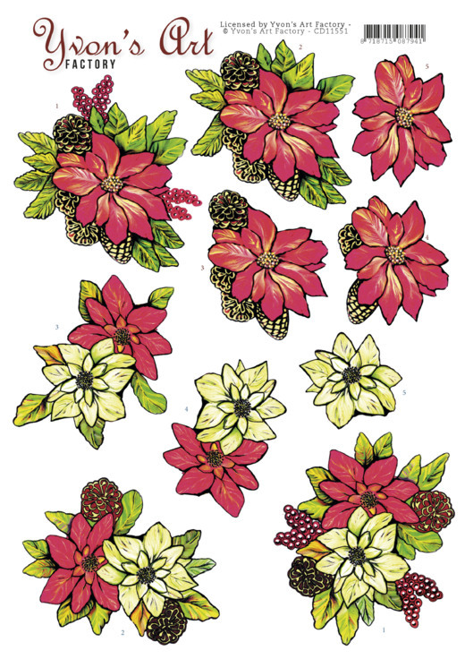 CD11551 3D knipvel - Yvon's Art - Poinsettia CD11551 3D knipvel - Yvon's Art - Poinsettia